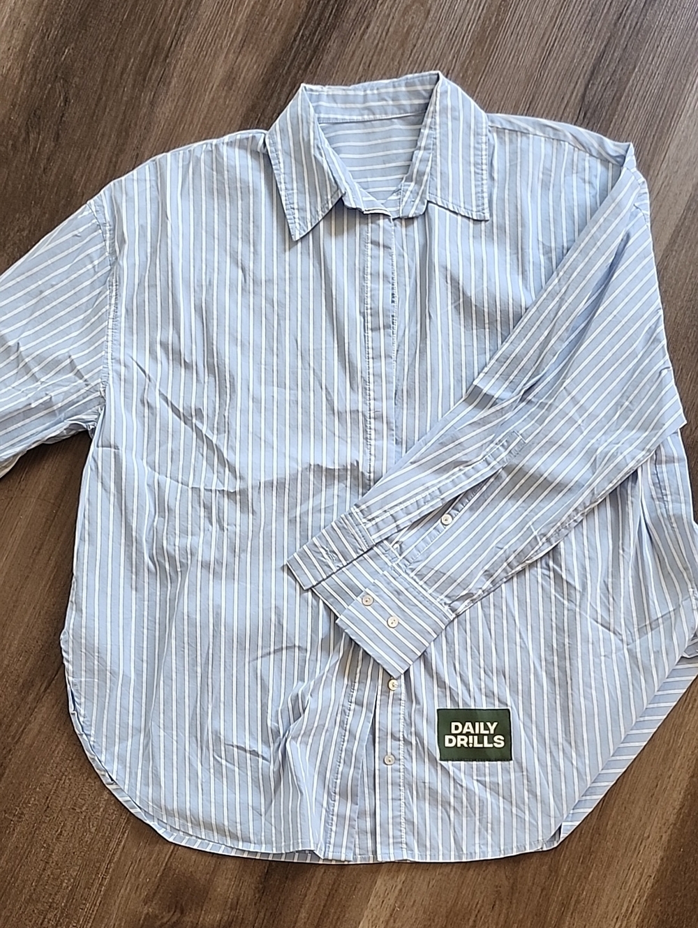 Daily Drills Poplin Button Down Shirt Striped Cotton Size Medium